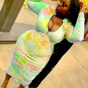 Fall plus size green long sleeve dress